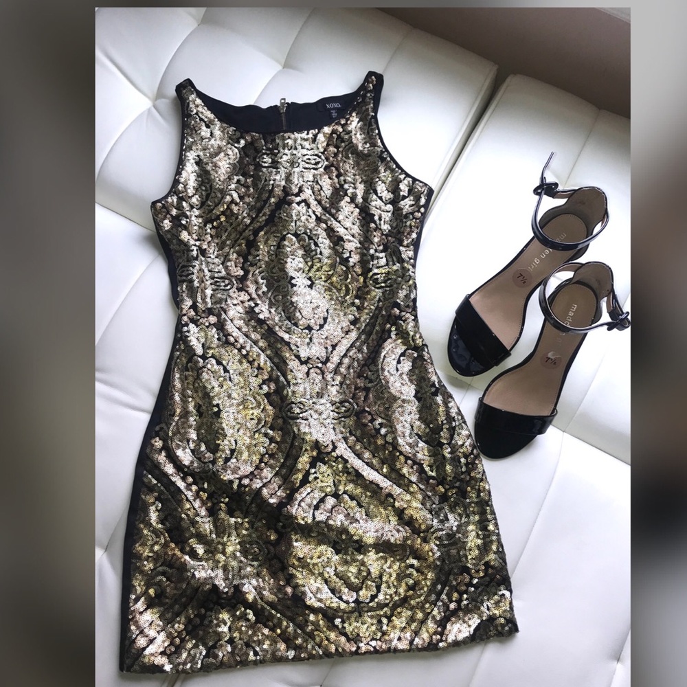 Black and gold sequin dress
